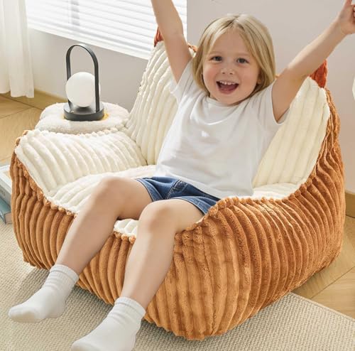 Image of Kisoy Bean Bag Chair, Bean Bag Sofa with Memory Foam Filler for Boys and Girls Soft Faux Fur Fabric Floor Chair for Gaming, Reading Relaxing,Brown
