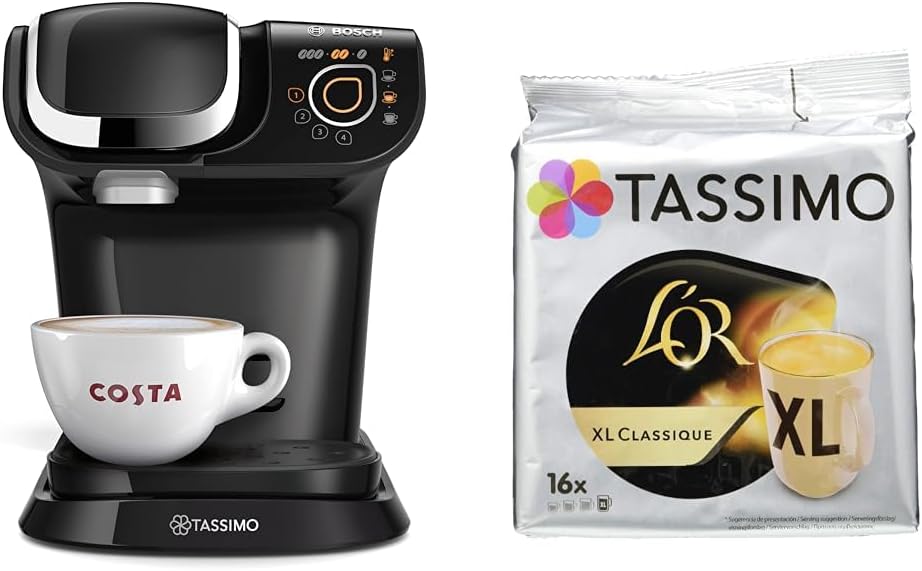 Tassimo Bosch My Way 2 TAS6502GB Coffee Machine, 1500 Watt, 1.3 Litre - Black With L'OR XL Classique Bundle x 80 drinks