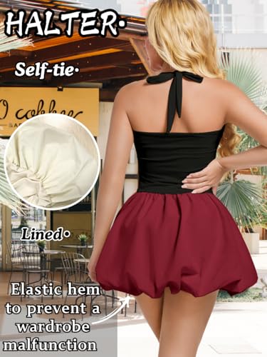 Image of ChiaoLezhee Halter Mini Bubble Dress, Date Night Birthday Homecoming, Coquette Short Corset for Women, Sexy Cute Going Out