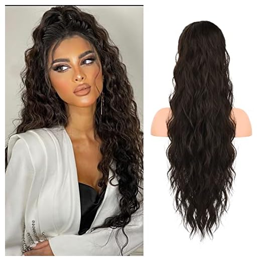 HOOJIH Ponytail Extension, Drawstring Ponytail Hair Extensions 26 Inch Long Curly Wavy Ponytail Natural Wavy Synthetic Hairpiece for Women Daily Use - Black Brown