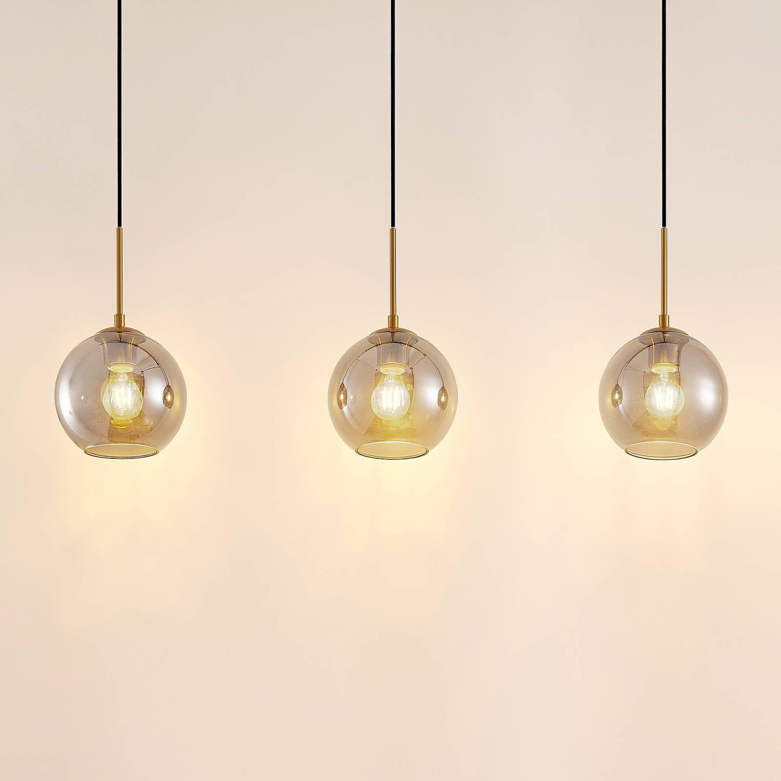 Lindby Lampadario a Sospensione Moderno 3 Sfere in Vetro Fumè, Luci E27 Sospeso Bolle per Cucina Sala da Pranzo Soggiorno Tavolo Ristorante Metallo 110 cm