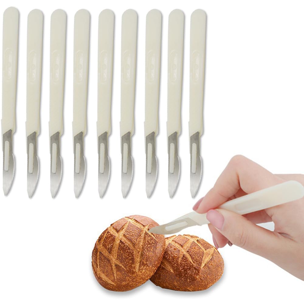 10 Pieces Bakers Lame Bread Tool Western Style Curve Bread Knifes Dough Scoring Bread Slicer Tool with Plastic Protective Cover Baking Sourdough Razor French Cutter For Bread Bakers