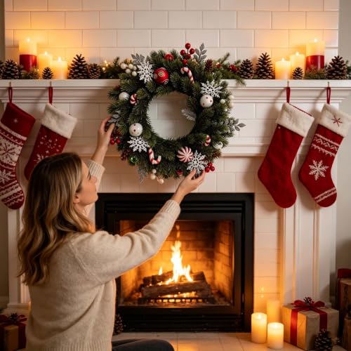 15.75 Inch Christmas Wreath with Snowflake Pinecone Berry for Door Decor - image 6