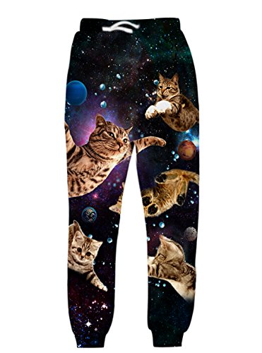 uideazone Men Funny 3D Digital Printed Cat Jogger Hip Hop Trousers Large