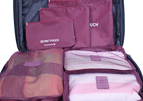 Image of 6 Sets Travel Organizers Packing Cubes Luggage Organizers Compression Pouches(Wine red)