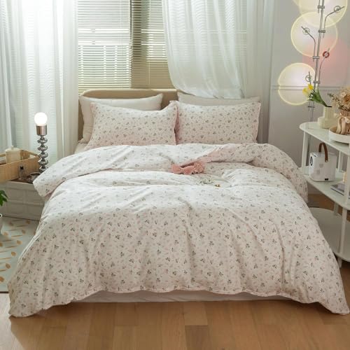 mixinni Girl Floral Full Size Comforter Pink White Flower Leaf