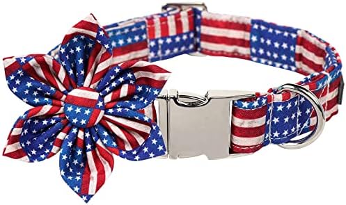 Lionet Paws Patriotic Female Dog Collar with Flower, 4th of July, Soft and Comfortable Adjustable American Flag Collar for Dogs, Small, Neck 10-16 inches