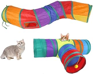 Cat Tunnels Indoors, Crinkle Cat Toy Tunnel, Multi Way Collapsible Rainbow Tubes, Cat Play Tunnel for Indoor Outdoor, Cat Tunnel Large Cat Tube with a Bell & a Soft Ball Toy for Cat Kitten Rabbit Tunnel (Package A Tunnels)