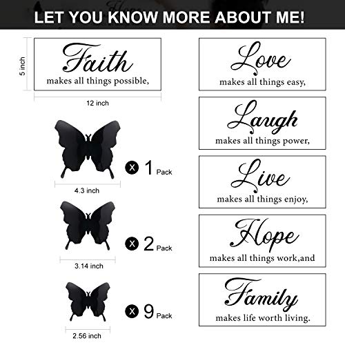 6 Pieces Faith Hope Love Laugh Family Live Wall Decal Sticker Motivational Wall Decal Sticker With 12 Pieces 3D Butterfly Decal Inspirational Quotes Sticker Set For Home Office Decor (Black) #TOP1
