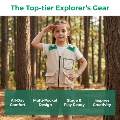 Image of Abaodam 2Pcs Explorer Vest for Kids Ages 5-8 Boys and Girls Cargo Vest Costume Outdoor Adventure Explorer Jungle Party Cosplay Festivals Activities