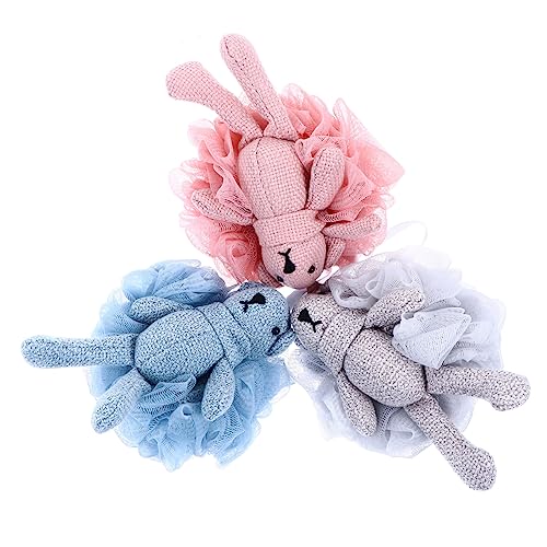 GANAZONO 3Pcs Cartoon Bear Bath Loofah Pouf Body Scrubber Gentle Exfoliating Bath Balls for Adults