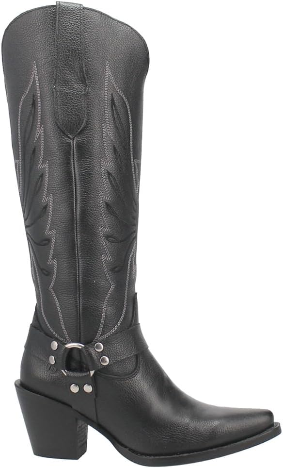 Dingo Womens Heavens To Betsy Embroidered Snip Toe Casual Boots Knee High Mid Heel 2-3" - Black