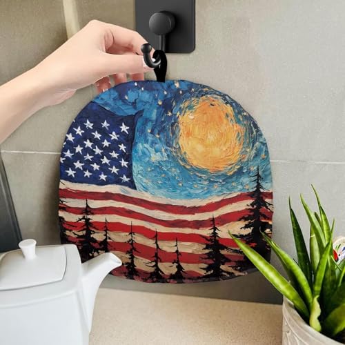Image of Stars and Stripes Tea Cosy for Teapot Washable Starry SkyTea Pot Cozy for Keeping Warm America250 Kettle Cover for Halloween Day Party Gifts,Dust Proof Breakfast Tea Pot Cover