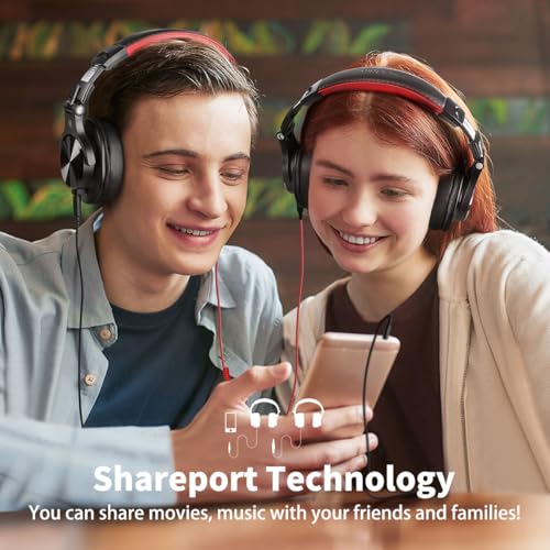 Image of OneOdio A71 (red) PC Headsets with Microphone, Multifunctional Headset with Boom Mic Studio Headphones for Mac Laptop Office Zoom Conference, Wired Over Ear Headset with Volume Control for Gaming