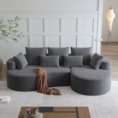 105-Inch Oversized Chenille Modern Sectional Sofa, 4-Seater Extra Deep & Wide Seat Curved Cloud Couch with 7 Pillows, Free Combination Sofa Couch for Living Room,Bedroom
