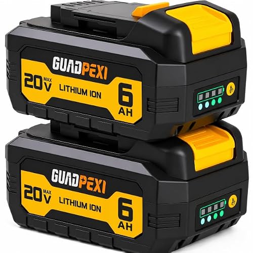 GUADPEXI True 6.0Ah Capacity Replacement Battery Compatible with Dewalt 20V MAX Tools, Automotive Grade Lithium-Ion Cells, V0 Fireproof Case, Longer Runtime, 2 Pack