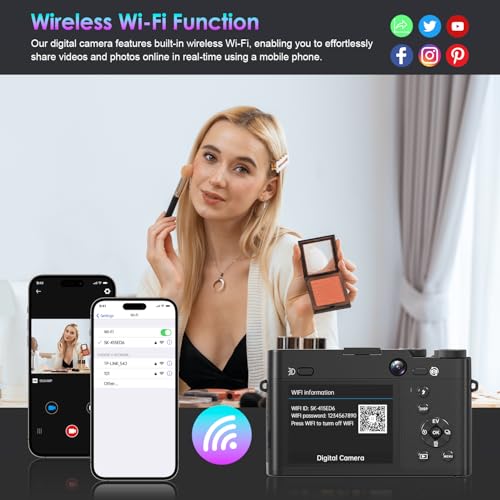 5K Digital Camera, WiFi Cameras for Photography & Video with 3X Optical Digital Zoom, Autofocus Vlogging Camera for YouTube, 64MP Travel Digital Camera with 64GB Card, 2 Batteries - Image 5