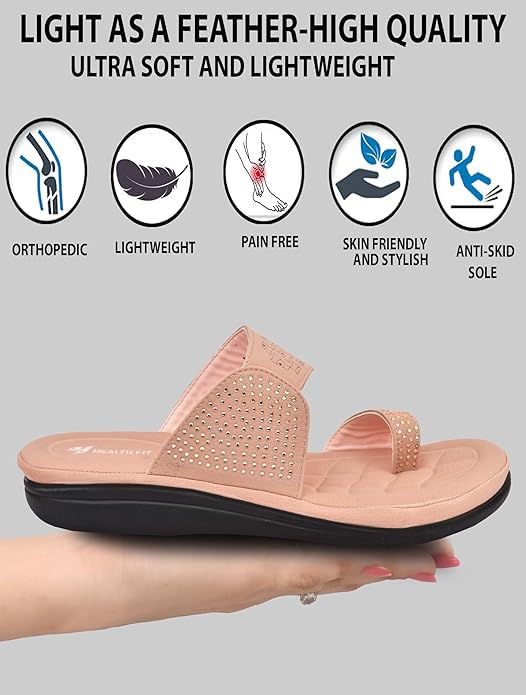 Image of HEALTH FIT EXTRA SOFT Women's Comfortable Memory Foam Doctor Slippers /Flip-Flops|Fashionable Casual & Stylish|Lightweight & Breathable|Outdoor Synthetic Casual Chappals Sandals Ladies & Girls HF24