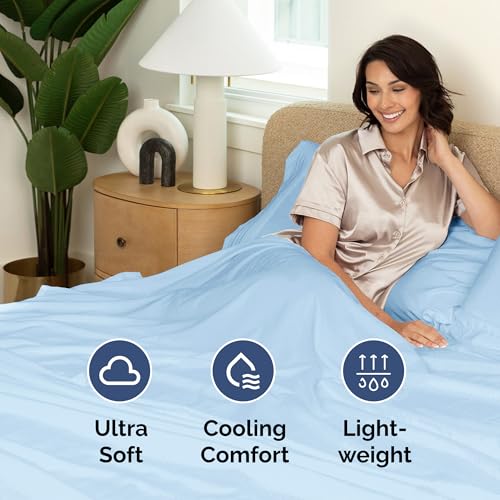 Drap plat Twin bleu clair linge de lit simple CGK Unlimited - 4