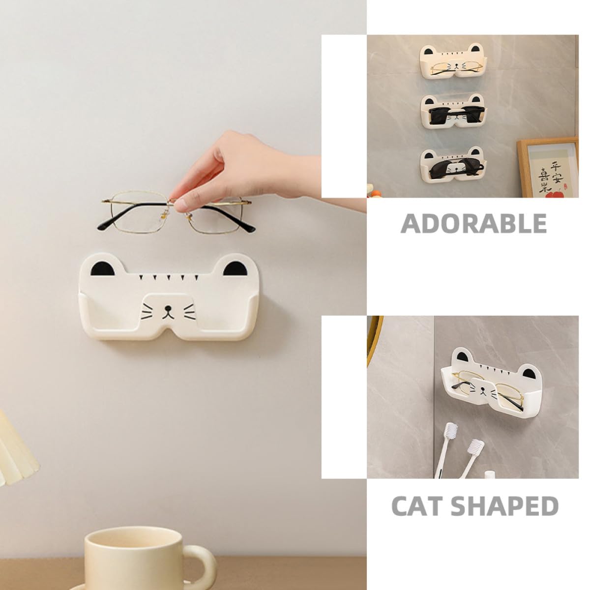 GALPADA Wandbrillenorganizer Katzenform aus Abs Weiß für Brillen 1 Stück