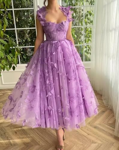 3D Butterflies Long Prom Dresses for Teens Spaghetti Strap Evening Party Gowns with Pocket3