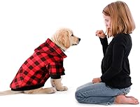 Vista 4 de Sudadera con Capucha de Cuadros Rojos para Perros Grandes, Ropa para Mascotas con Capucha y Bolsillo (L)