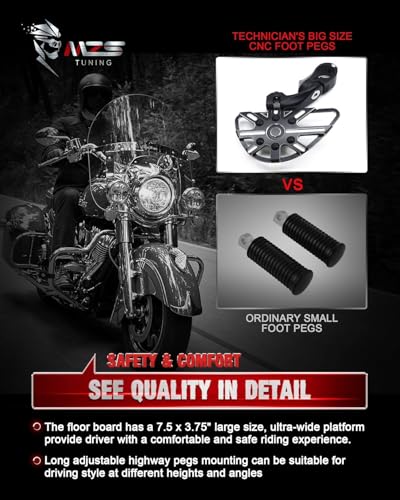 Image of MZS Motorcycle Highway Pegs, 1.25 inch Adjustable Short Angled Wide Foot Peg Black Compatible with Softail Sportster Electra Road King Street Glide Vulcan VTX V Star Boulevard for 1 1 /4 Engine Guards