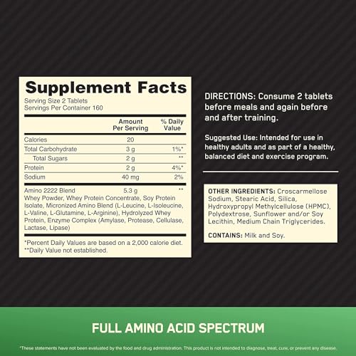 Image of Optimum Nutrition Superior Amino 2222 Tablets, Complete EAAs, 320 Ct