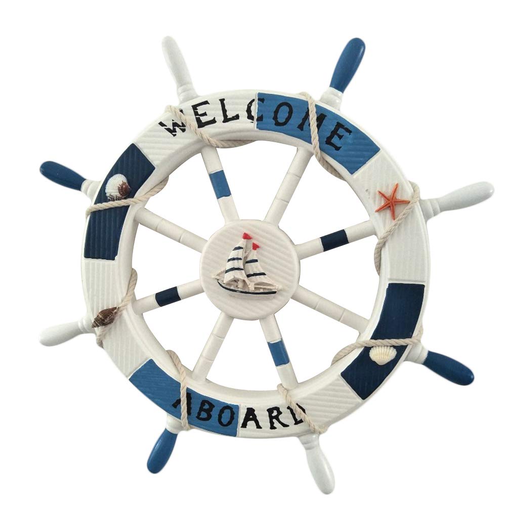 Vosarea As Shown Wooden Boat Rudder Mediterranean Style Nautical Wall Decor Handmade Ship Steering Wheel For Home Living Beach Ornaments And Shipping Anchor Rudder Wall Art