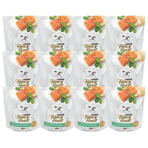 Purina Fancy Feast with Ocean Fish & Salmon and Accents of Garden Greens Dry Cat Food, 16 oz, (Pack of 12)