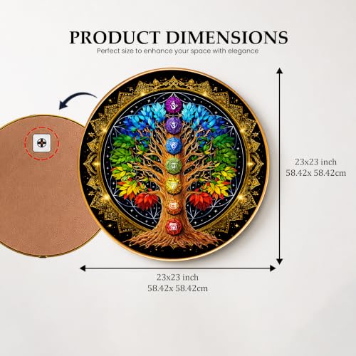Image of PAINTINGMANTRA Chakra Tree of Life Round Wall Art Painting With Frame For Living Room | 7 Chakra Vastu Decor Framed Painting | Spiritual Round Wall Hanging for Home, Meditation Room & Gifting, 23 Inch