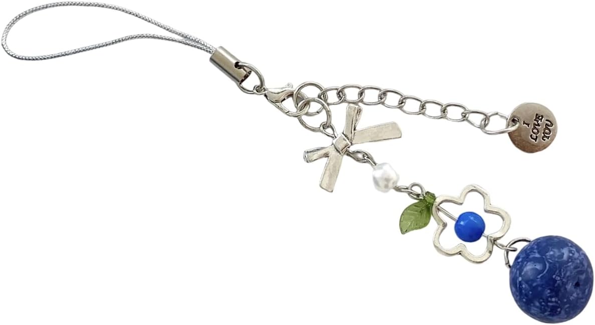 Adorable Blueberry Phone Charm Keychain With Chain For Girls Lovely Spring Accessory Sturdy Alloy Lightweight