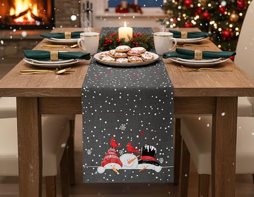 KAMACA Tischläufer 40x140 cm Schneemänner Stickerei Weihnachten Winter Deko – Ansicht 5