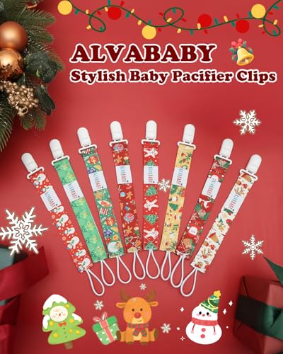 Image of ALVABABY Christmas Paci Clips for Neutral 8 Pack Binky Paci Holder Leashes for Teethers 8DBP03A