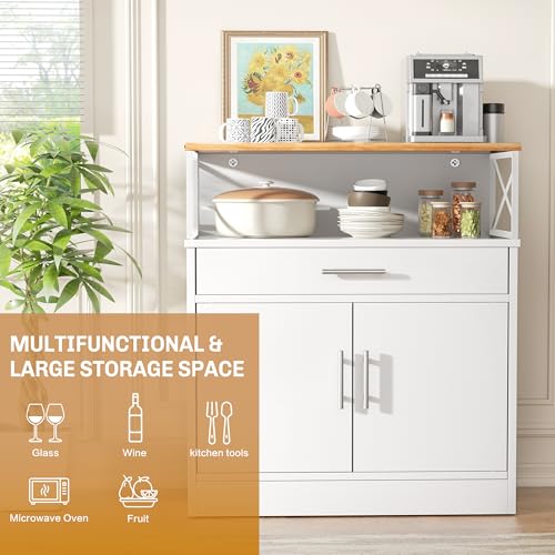 Shintenchi Kitchen Buffet Cabinet with Adjustable Shelf, Modern Kitchen Storage Cabinet,Farmhouse Coffee Bar Cabinet(White) - Image 5