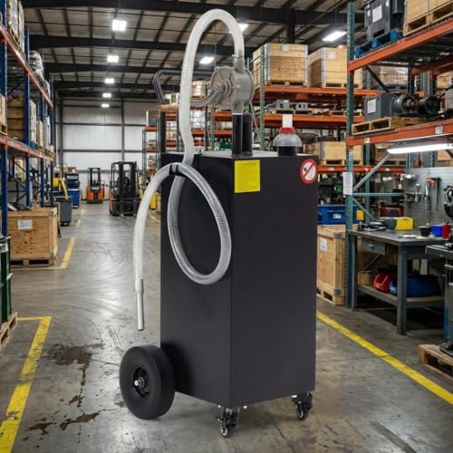 45 Gallon Fuel Caddy, Portable Gas Caddy with Manual Pump, Heavy Duty Gas with 4 Wheels, Diesel Fuel Can for Cars, Lawn Mowers, Trucks, ATVs, Boats ﻿