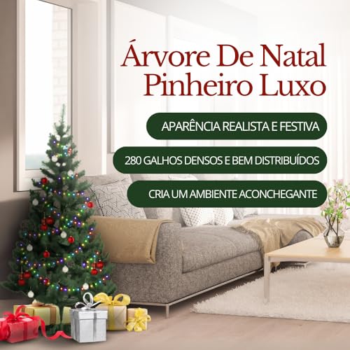 Árvore De Natal 1,20cm Pinheiro Luxo 280 Galhos Cheia Resistente Pinheiro De Natal Tradicional Verde