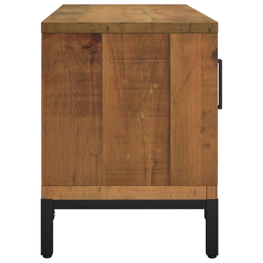 Mobile TV marrone, 90 x 30 x 40 cm, in legno di pino massiccio, design industriale, con anta e 3 scomparti, per soggiorno e camera da letto