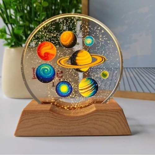 Image of Acrylic 3D LED Night Lamp with Wooden Base | Space Theme Galaxy Light | Warm Light Table Lamp for Home Decor, Bedroom & Gifts | Aesthetic Night Light for Kids & Adults