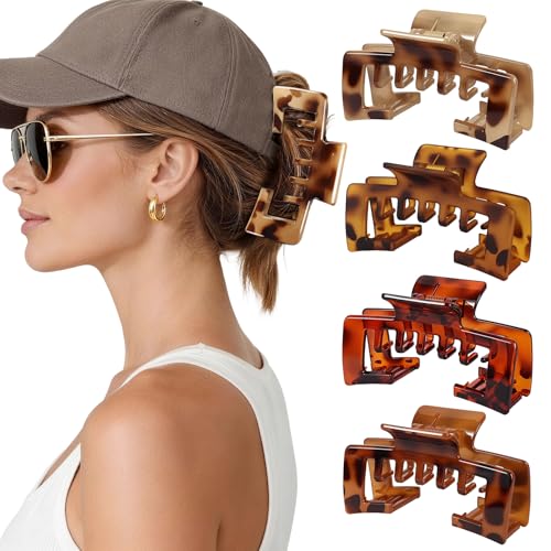 4 PCS Large Hair Clips for Baseball Cap, Tortoise Shell Adjustable Hats Claw Clips for Women Girls, Non-Slip Strong Hold Trucker Hat Hair Claw Clips for Thick Thin Hair, Gift Hair Accessoires