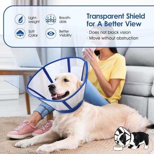 Image of Dog Cones for Small Dogs, Soft Cone for Dogs to Stop Licking, Transparent Dog Cone Collar After Surgery, Neck E-Collar Alternative for Wound Healing, Blue Small