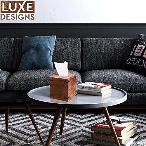 Luxe Designs Rustic Wood Tissue Box Cover with Slide-Out Bottom Panel - Decorative Mango Wood Tissue Box Holder for Bathroom, Car, or Office Desk - 5.7 x 5.7 x 6.5 Inches, Natural (Set of 2)