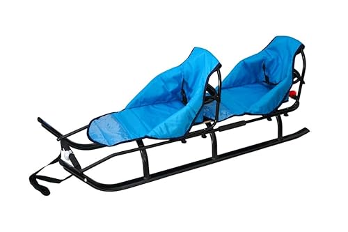 2in1 Kinder Duo Schlitten aus Aluminium mit Rückenlehne, Matrazen, LED (Graphite/Blue)