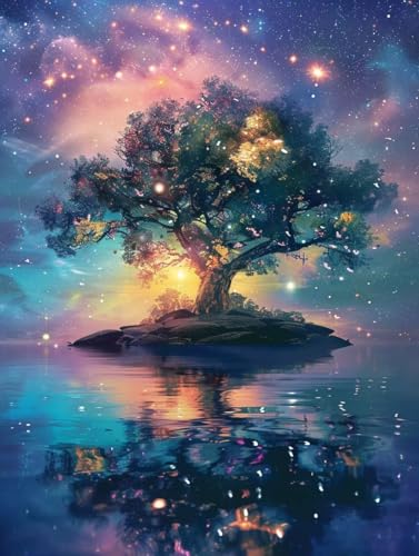 Pintar por números adultos árbol y cielo estrellado lienzo 100x130cm para pintar con acrílicos