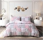 PRIME LINENS Single Duvet Cover Set 3 Pcs Polyester-Cotton Quilt Cover Bedding Set Pillow Case and Extra Fitted Sheet Included Easy Care (Floral Grey)