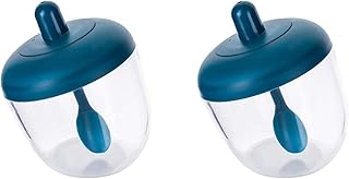 調味料ボトル 砂糖入れ 塩容器 調味料ポット スパイスボトル 調味料入れ スプーン付き 砂糖 塩入れ 調味料ボックス 家庭用 ブルー (2個セット)