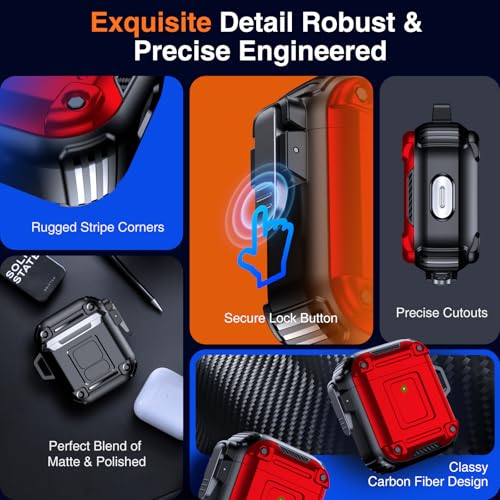 Chicfun Armour Lock for AirPods 1st/2nd Generation Case with Secure Lock & Keychain, Compatible with MagSafe [360° Heavy Duty Protective] AirPods 1st/2nd Case Hard Protective Locking Cover Red by Chicfun - Image 6