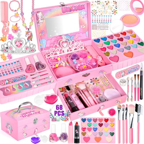 NEMMXUB Maquillaje para Niñas Juguetes para Chicas,68 PCS Kit de Maquillaje Niñas,Maquillaje Niña Antialérgicos,Juguete de Maquillaje Lavable para Regalos de Cumpleaños de Navidad de 5+ Años