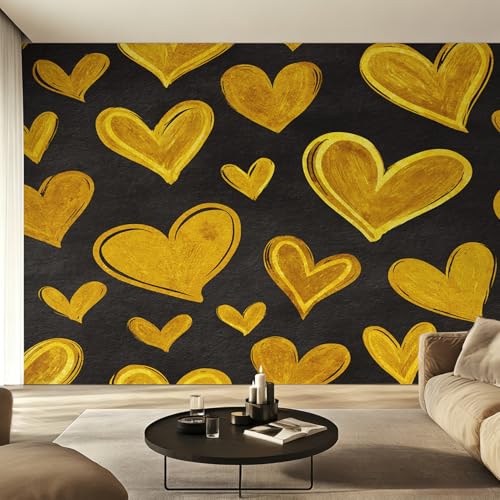 Papier Peint Cœur Jaune Décoration Murale Intissée Mignon