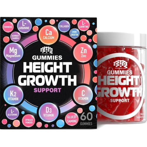BIOTEQUELAB Height Growth Increase Gummies Vitamins Grow Tall Supplement Calcium Magnesium Zinc Ashwagandha Glucosamine Multivitamin for Teens Kids Adults